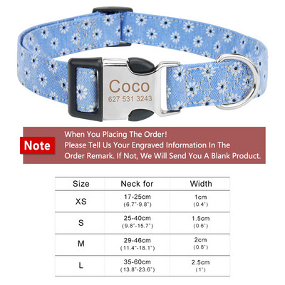 Kohandatud lemmiklooma kaelarihm lilleline koera kaelarihm, graveeritud sildi ID nimi kutsika kaelarihmad väikestele keskmistele suurtele koertele mops