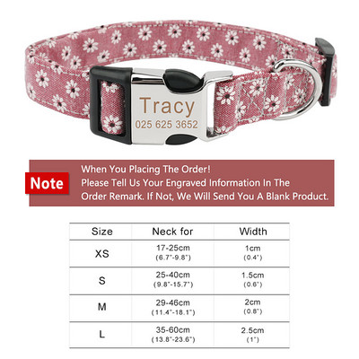 Kohandatud lemmiklooma kaelarihm lilleline koera kaelarihm, graveeritud sildi ID nimi kutsika kaelarihmad väikestele keskmistele suurtele koertele mops