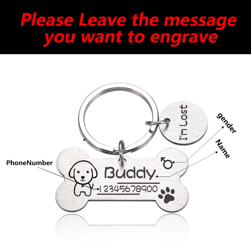 Personalizēta suņa kaķa identifikācijas zīme pret pazaudēšanu mājdzīvnieku vārda birkas Plāksnītes Bezmaksas Gravēšana Suņi Kaķu ID Tag Nosaukuma plāksnīte Kulona kaula forma mājdzīvniekiem
