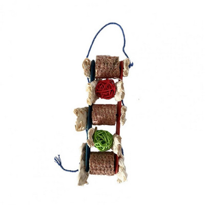 Putnu košļājamā rotaļlieta Dabīga koka zobu griešanai lopbarības iegūšanai bumbiņai piekarināma rotaļlieta Papagaiļa koduma rotaļlieta ķekatu ara papagaiļiem.