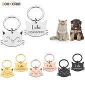 Etichete de identificare personalizate pentru animale de companie Accesorii pentru guler pentru fața de pisică drăguță Etichete pentru nume Etichete de identificare pentru guler pandantiv Etichetă anti-pierdere gravată gratuit personalizat