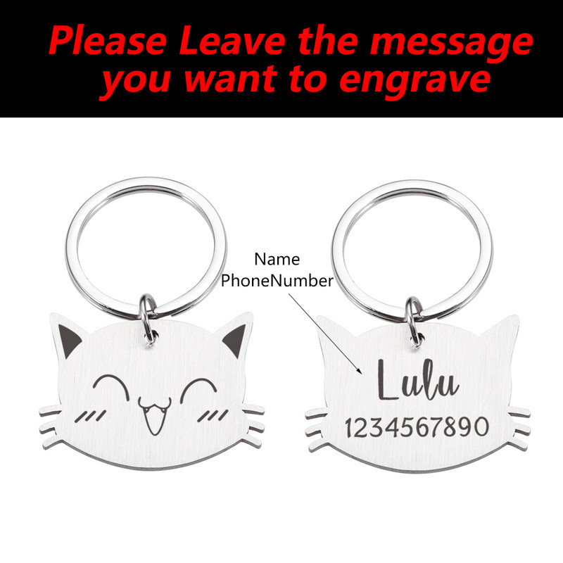 Etichete de identificare personalizate pentru animale de companie Accesorii pentru guler pentru fața de pisică drăguță Etichete pentru nume Etichete de identificare pentru guler pandantiv Etichetă anti-pierdere gravată gratuit personalizat