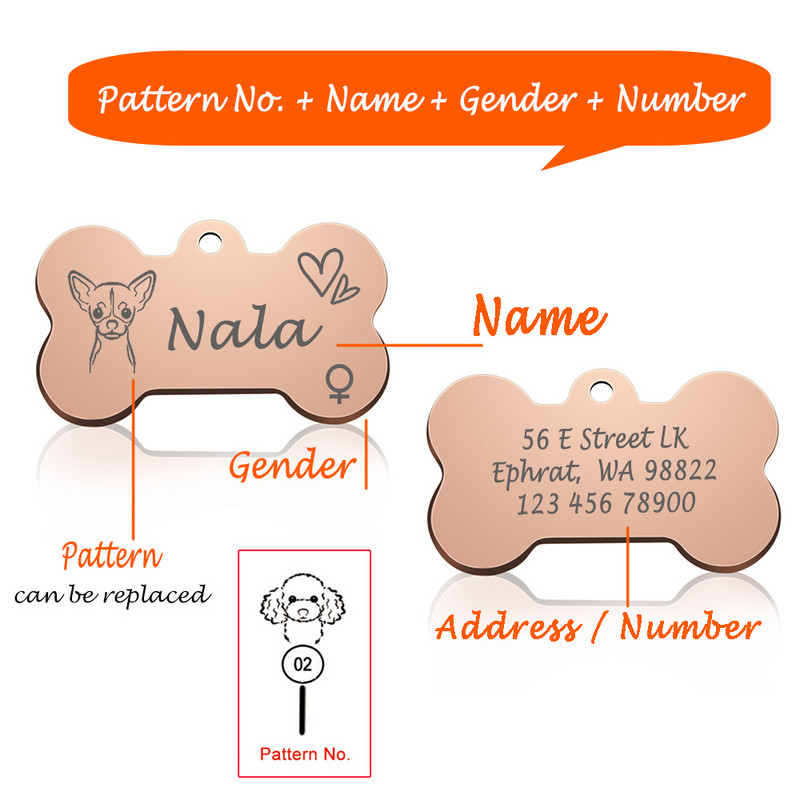 Bone Dog ID Silt Lemmiklooma kaelarihma ripats Isikupärastatud graveeritud koera näonimi kassi kutsikale võtmehoidja võlu kaelakee tarvikud Sugu