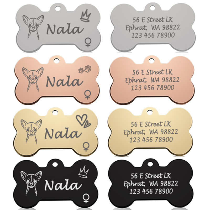 Bone Dog ID Silt Lemmiklooma kaelarihma ripats Isikupärastatud graveeritud koera näonimi kassi kutsikale võtmehoidja võlu kaelakee tarvikud Sugu