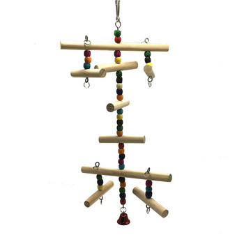 Папагал Висящи играчки за дъвчене Цветни кръгли дървени мъниста Клетка за птици Аксесоари със звънец за малък среден папагал Дропшиппинг