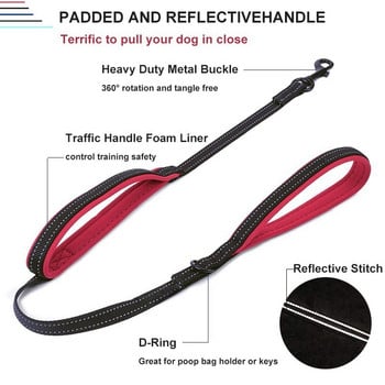 Benepaw Reflective Padded Dog Leash Two Handle Durable Small Medium Large Dog Training Pet Leash Nylon Lead 7 Colors