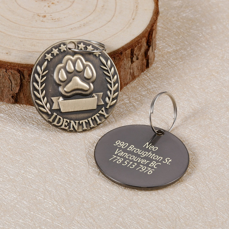 Προσαρμόσιμη χαραγμένη ετικέτα ID για κατοικίδια για σκύλος γάτα Χάλκινη πινακίδα ετικέττες Εξατομικευμένη κατά της απώλειας Αριθμός διεύθυνσης Κρεμαστό κολάρο ID σκύλων