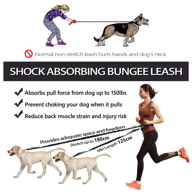 Hands Free 2 povodca za pse Bungee na uvlačenje Ljubimac koji trči Povodac oko struka za hodanje Jogging Trening Planinarenje Za velike pse Potrepštine