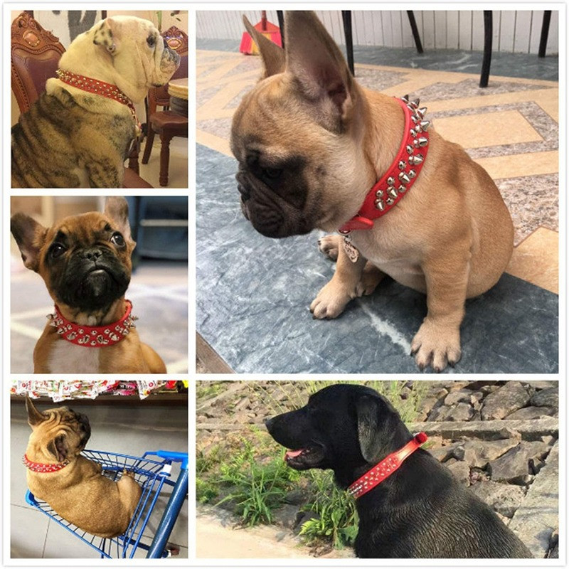 Guler pentru câini cu țepi anti-mușcătură din piele PU pentru câini, căptușit sport, buldog, cățeluș, guler pentru câini mari, articole pentru animale de companie