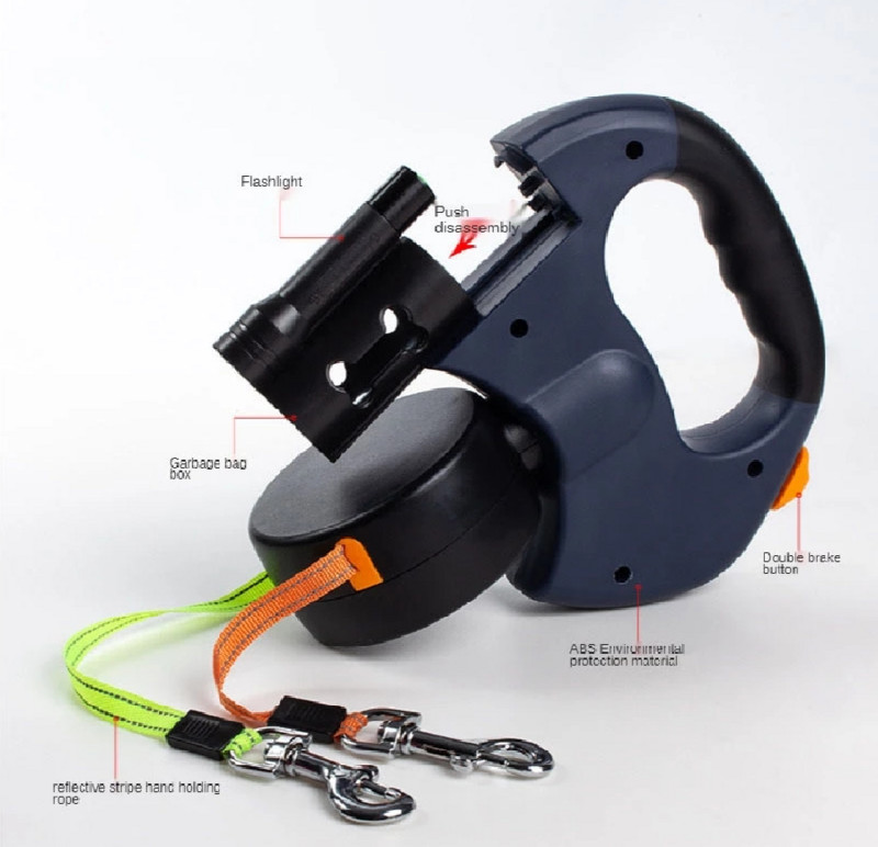 3 spalvų ištraukiamas dvigubas dvivietis naminių gyvūnėlių pavadėlis.