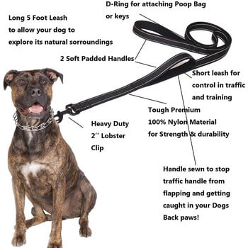 Dog Leashes Outdoor Travel Dog Chain Heavy Duty Double Handle Lead για καλύτερο έλεγχο Εκπαίδευση Προμήθειες για κατοικίδια με διπλή λαβή