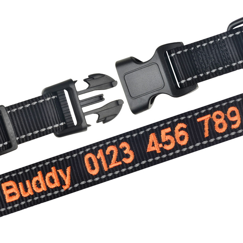 Guler personalizat brodat pentru câini, reflectorizant, reglabil, din nailon, numele cățelușului