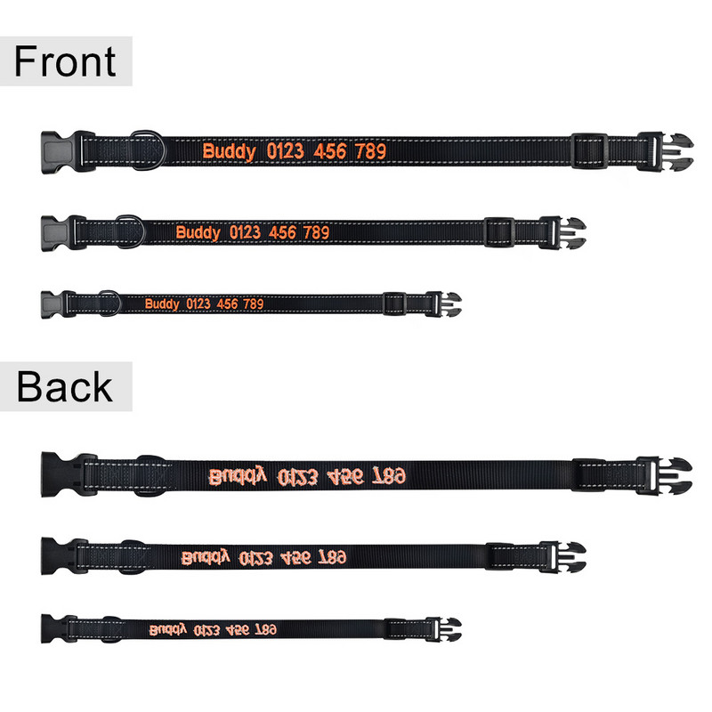 Guler personalizat brodat pentru câini, reflectorizant, reglabil, din nailon, numele cățelușului