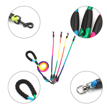 Νέα Rainbow Multi Dogs Leash Nylon Αποσπώμενη λαβή αφρού κατοικίδιων ζώων με 1 λουρί για 2 ή 3 ή 4 σκύλους Προμήθειες για σκύλους με στρογγυλό σχοινί έλξης