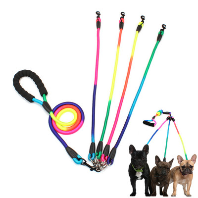 Jauna Rainbow Multi Dogs siksna Neilona noņemams mājdzīvnieku svina putu rokturis 1 pavada 2 vai 3 vai 4 suņiem Apaļa vilces virve Suņu piederumi