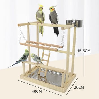 Ξύλινος παπαγάλος Playstand Bird Playground with Ladder Toys Pet Wood Perch Platform και Bird Feeder Cups Bird Life Activity Center