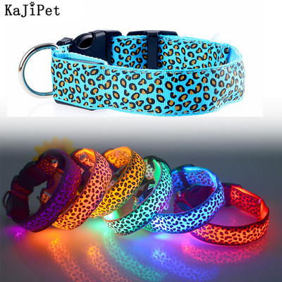 Leopard LED нашийник за кучета Светещ регулируем светещ нашийник за кучета Нощна безопасност за домашни любимци Найлонов нашийник Светещ LED ярък нашийник за кучета