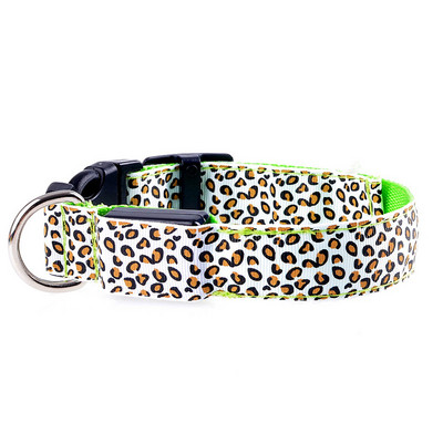 Guler de câine cu leopard, LED, luminoasă, reglabilă, strălucitoare, pentru câini, pentru animale de companie, guler din nailon, cu LED-uri strălucitoare.