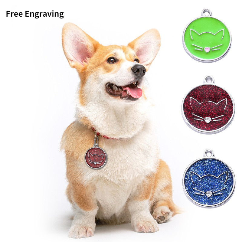 Personalizēta kaķa sejas nozīmīte suns pret pazaudēšanas vārdu Pielāgotas adreses atzīmes kaķu medaļai ar gravējumu kucēnu kaķēnu aksesuāri