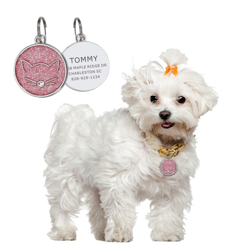 Personalizēta kaķa sejas nozīmīte suns pret pazaudēšanas vārdu Pielāgotas adreses atzīmes kaķu medaļai ar gravējumu kucēnu kaķēnu aksesuāri