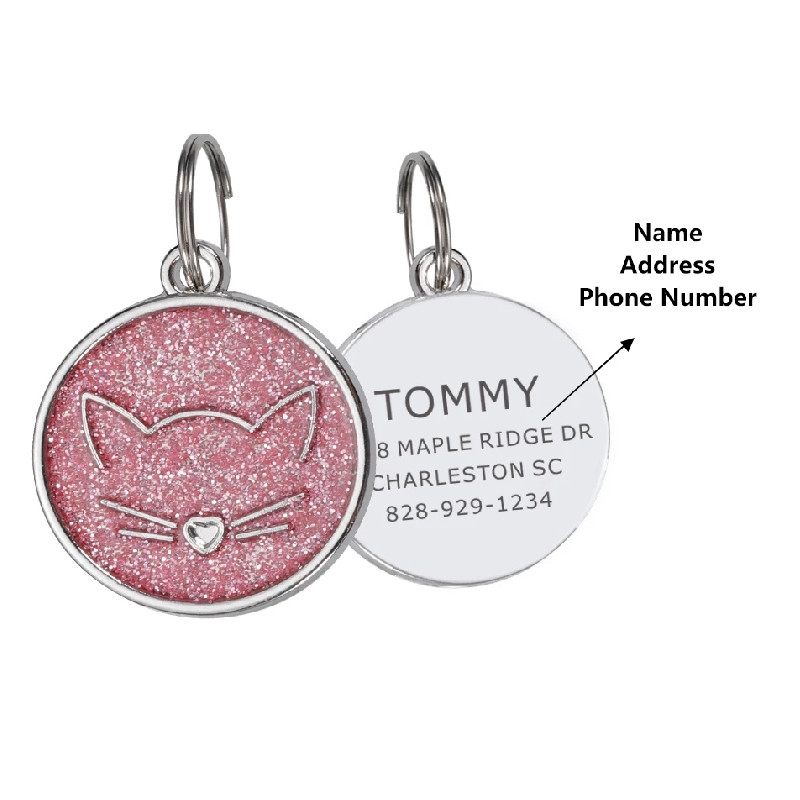 Personalizēta kaķa sejas nozīmīte suns pret pazaudēšanas vārdu Pielāgotas adreses atzīmes kaķu medaļai ar gravējumu kucēnu kaķēnu aksesuāri