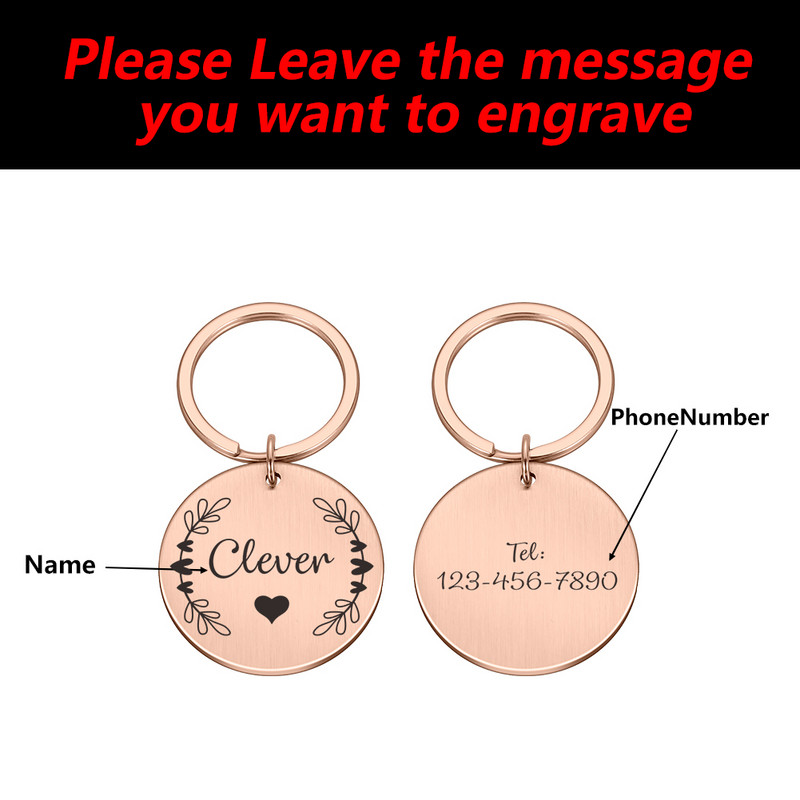 Gravura personalizată Etichete cu nume de pisică pentru animale de companie Etichetă de identificare pentru câine personalizată Accesorii pentru guler Plăcuță de identificare Breloc metal cu pandantiv anti-pierdere