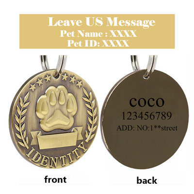 Etichetă de identificare pentru câini din oțel inoxidabil Etichete pentru câini personalizate Plăcuță de identificare Pandantiv anti-pierdere pentru animale de companie Colier Colier Gravura gratuită