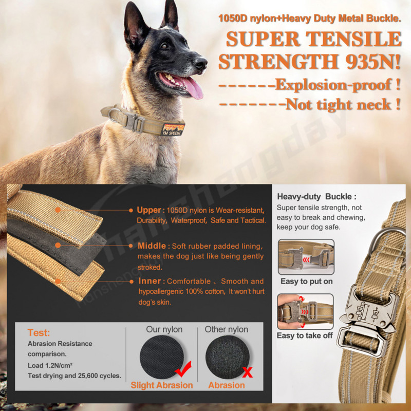 Taktinis karinis šunų antkaklis, ištraukiamas pavadėlio komplektas, treniruoklis Reguliuojami antkakliai dideliems K9 vidutinio dydžio šunims su šviečiančia rankena