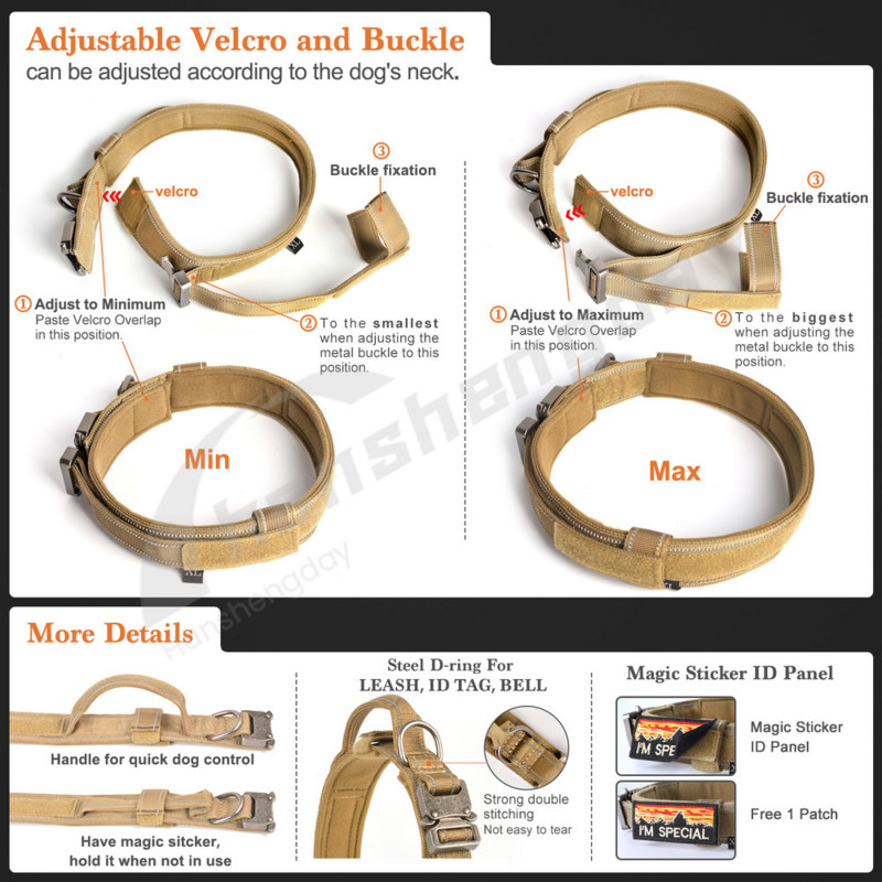 Taktinis karinis šunų antkaklis, ištraukiamas pavadėlio komplektas, treniruoklis Reguliuojami antkakliai dideliems K9 vidutinio dydžio šunims su šviečiančia rankena