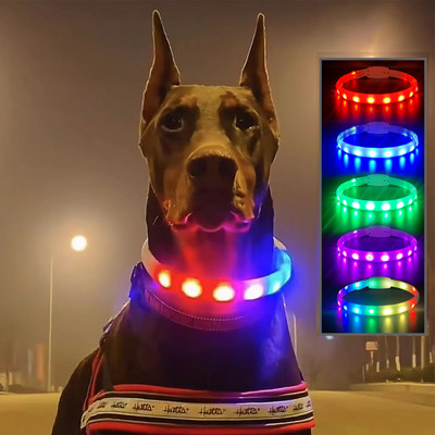 Силиконов Led Dog Collar Usb акумулаторен светещ Dog Collar Anti-Lost/Car Accident Safety Pet Light Collar for Dog Accessories