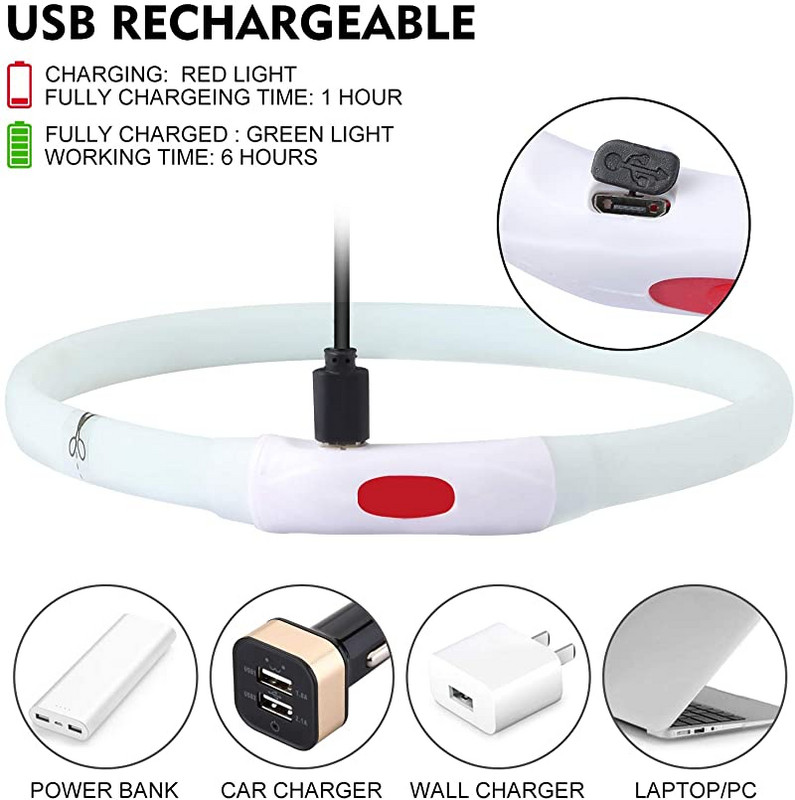 Σιλικόνη Led Dog Collar Usb Επαναφορτιζόμενο Φωτεινό κολάρο σκύλου κατά της απώλειας/ασφάλειας ατυχήματος αυτοκινήτου Φωτιστικό κολάρο για κατοικίδια για αξεσουάρ σκυλιών