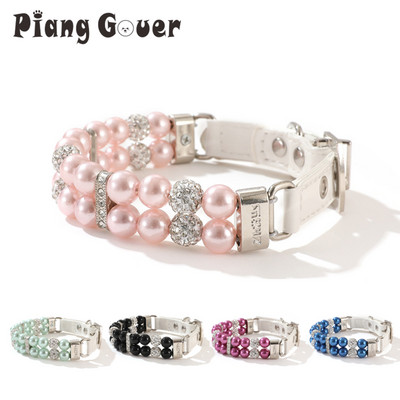 Pērļu mājdzīvnieku kakla siksna Mākslīgās pērles Rhinestone suņu kaklasiksna kaķu kaklarotai kāzu ballītei Rozā zila zaļa
