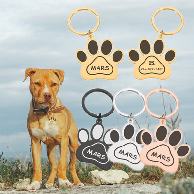 Персонализиран етикет с име за нашийник за кучета Медал за кучета с гравирано име Телефонен номер Аксесоари за домашни любимци за кучета Висулка за сбруя за лапи ID етикети