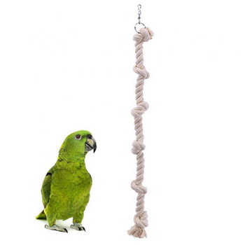 Декор на клетка Висяща играчка Устойчив на ухапване домашен любимец птица папагал памучно въже възел катерене люлка дъвчете бяло памучно въже стояща играчка папагал