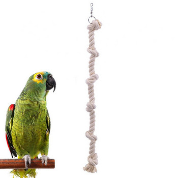 Декор на клетка Висяща играчка Устойчив на ухапване домашен любимец птица папагал памучно въже възел катерене люлка дъвчете бяло памучно въже стояща играчка папагал