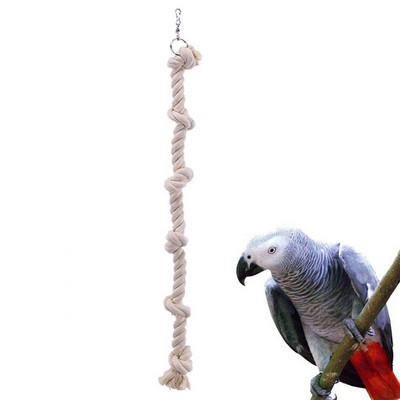 Narvelio dekoras Kabantis žaislas Įkandimams atsparus naminis paukštis Papūga medvilnės virvės mazgas laipiojimo sūpynės kramtyti balta medvilninė virvė papūgos stovimas žaislas