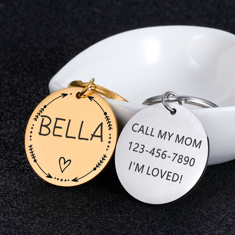 Etichetă pentru animale de companie Cățel, pisică, pisicuță, câini, accesorii pentru guler rotund, etichetă cu mesaj pentru numele câinelui, etichetă personalizată din oțel inoxidabil