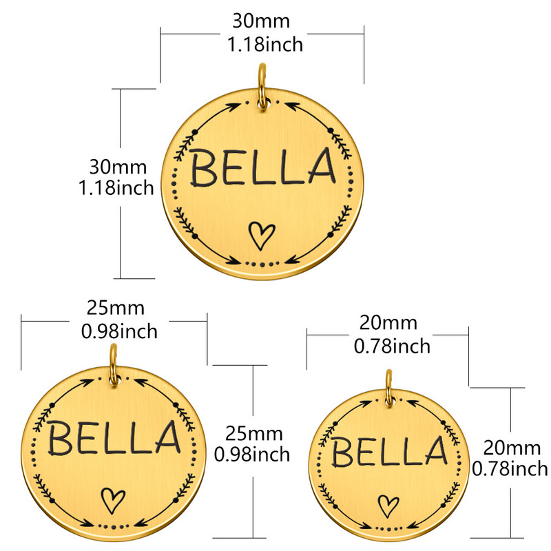 Etichetă pentru animale de companie Cățel, pisică, pisicuță, câini, accesorii pentru guler rotund, etichetă cu mesaj pentru numele câinelui, etichetă personalizată din oțel inoxidabil