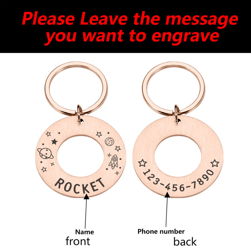 Comerț cu ridicata Anti-pierdere Gravura personalizată Etichete cu nume de pisică pentru animale de companie Pandantiv Etichetă de identificare pentru câine personalizată Accesorii pentru guler Plăcuță de identificare Breloc