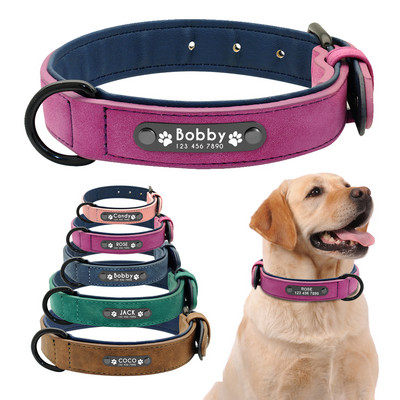 Personalizēta suņu kakla siksna Pielāgota ādas suņu kaklasiksna, iekšpuse polsterēta mājdzīvnieka ID kaklasiksna maziem vidēji lieliem suņiem Pitbull Bulldog