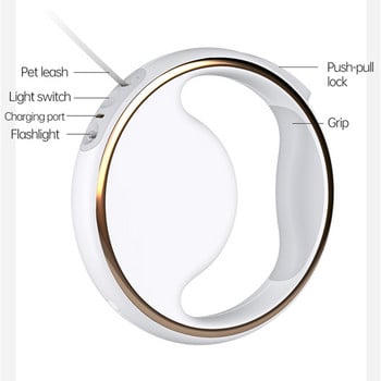 Каишка за кучета 3 м, автоматична, прибираща се със светкавица и боклук, найлоново въже, противоплъзгаща се дръжка, регулируема кръгла каишка за домашни любимци