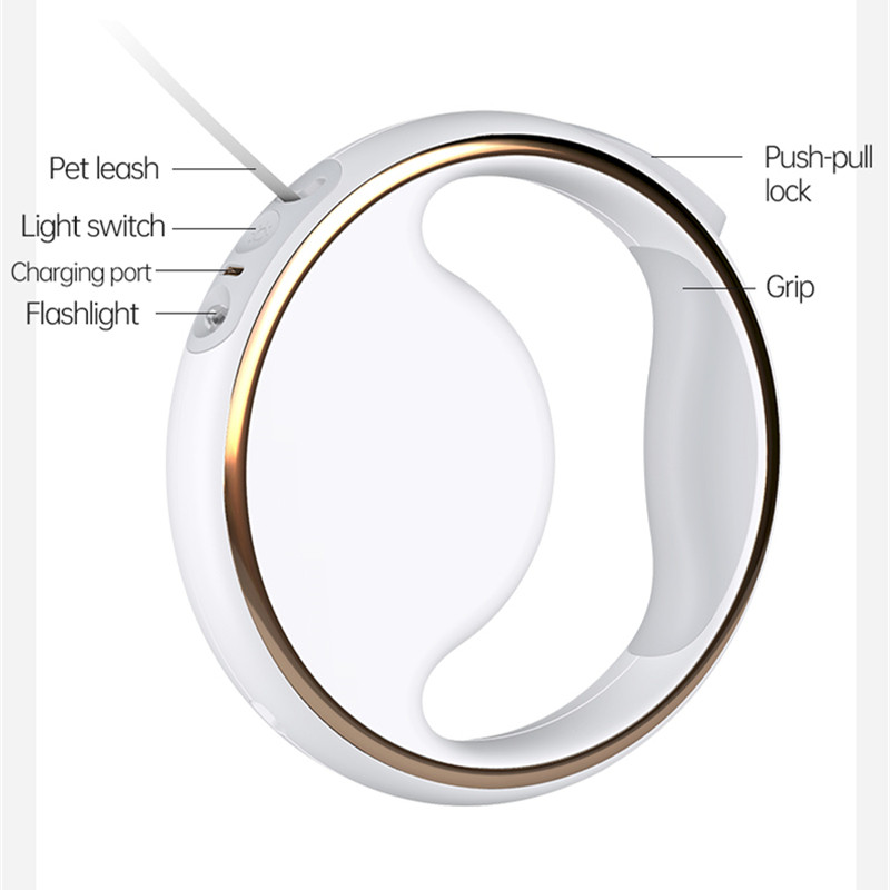 Lesă pentru câini 3m retractabilă automată cu lumină bliț și frânghie de nailon pentru gunoi Mâner anti-alunecare Lesă rotundă reglabilă pentru animale de companie