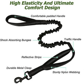 Λουρί Tactical Dog Leash Bungee Dog Training Leash Στρατιωτικό λουρί σκύλου με 2 λαβές χειρισμού με επένδυση για μεσαίου μεγέθους σκύλους Προμήθειες για κατοικίδια