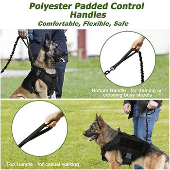 Λουρί Tactical Dog Leash Bungee Dog Training Leash Στρατιωτικό λουρί σκύλου με 2 λαβές χειρισμού με επένδυση για μεσαίου μεγέθους σκύλους Προμήθειες για κατοικίδια