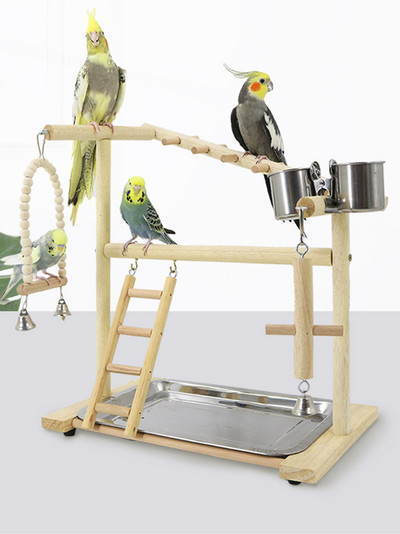 Koka putnu asaru statīvs Papagaiļa platforma rotaļlaukuma statīvs Vingrošanas zāle Spēļu statīvs Kāpnes Interaktīvas putnu rotaļlietas Apmācības piederumi