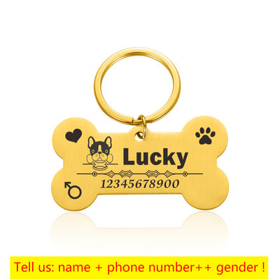 Graveeritud lemmiklooma ID-sildid Kohandatud metallist luust kaelarihm kassi vaikse märgi jaoks Isikupärastatud kaelarihm nimesildiga Koerte kadumisevastased tarvikud