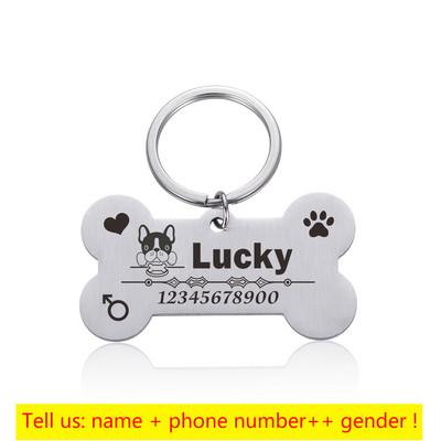 Graveeritud lemmiklooma ID-sildid Kohandatud metallist luust kaelarihm kassi vaikse märgi jaoks Isikupärastatud kaelarihm nimesildiga Koerte kadumisevastased tarvikud