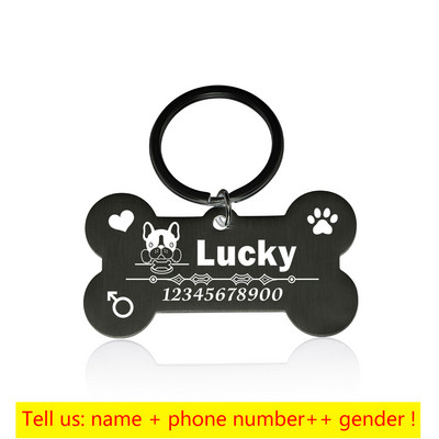 Graveeritud lemmiklooma ID-sildid Kohandatud metallist luust kaelarihm kassi vaikse märgi jaoks Isikupärastatud kaelarihm nimesildiga Koerte kadumisevastased tarvikud