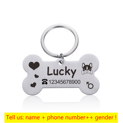 Graveeritud lemmiklooma ID-sildid Kohandatud metallist luust kaelarihm kassi vaikse märgi jaoks Isikupärastatud kaelarihm nimesildiga Koerte kadumisevastased tarvikud