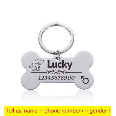 Graveeritud lemmiklooma ID-sildid Kohandatud metallist luust kaelarihm kassi vaikse märgi jaoks Isikupärastatud kaelarihm nimesildiga Koerte kadumisevastased tarvikud